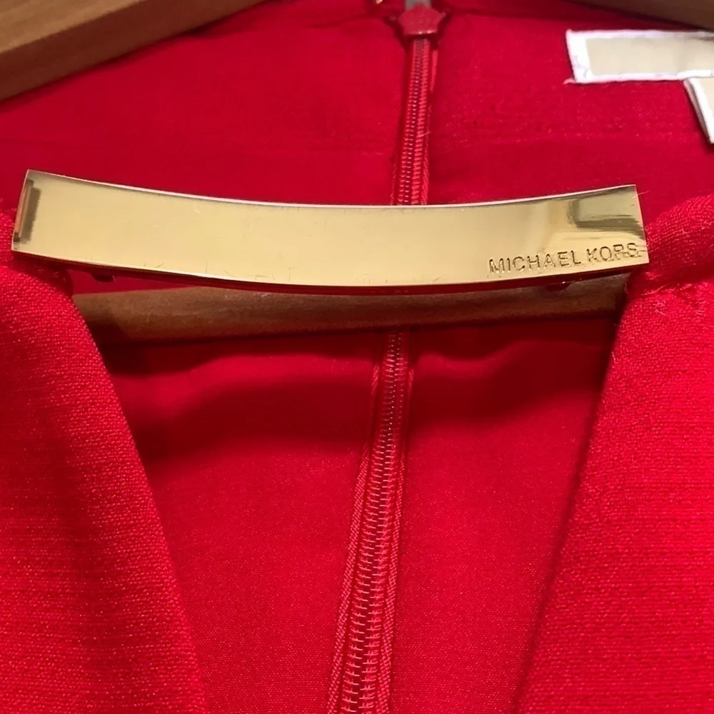 MICHAEL Kors red gold bar keyhole neck sheath dress
